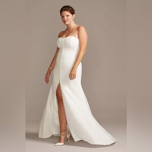 DAVID'S BRIDAL COLLECTION Button Front Strapless Crepe Wedding Dress